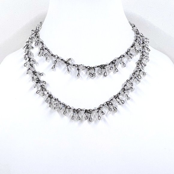 NWOT – BOHO Single Strand Clear AB Seed Bead Fringe Gunmetal Tone 24” Necklace - Picture 3 of 7